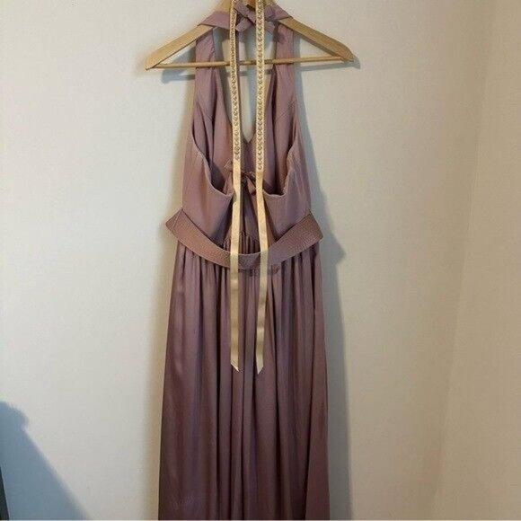 Vera Wang White Quartz V Neck Halter Gown with Sash VW360214 Size 16 - Picture 7 of 16